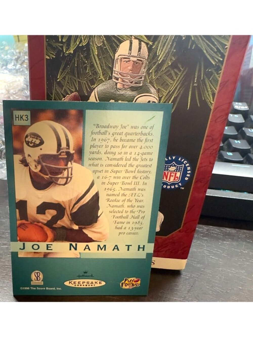 Hallmark Joe Namath Football Legends #3 1997 Jets Ornament QXI6182 Card Box